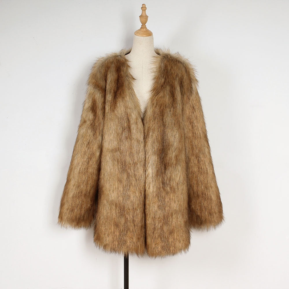 Manteau fourrure mi-long fashion